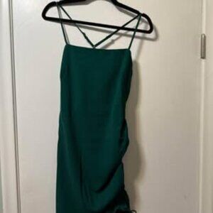 Lulus Dark Green Ruched Dress-M